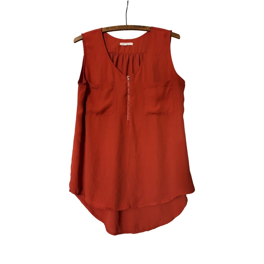 Yellow Chair Womens‎ Burnt Orange Sleeveless Zip V-Neck Blouse Size S Pocketed